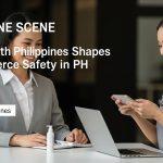 Philippine online shopper assessing health product information on mobile device in a marketplace setting.