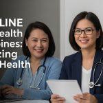 Philippine health worker with tablet in a community clinic discussing health information with a patient.