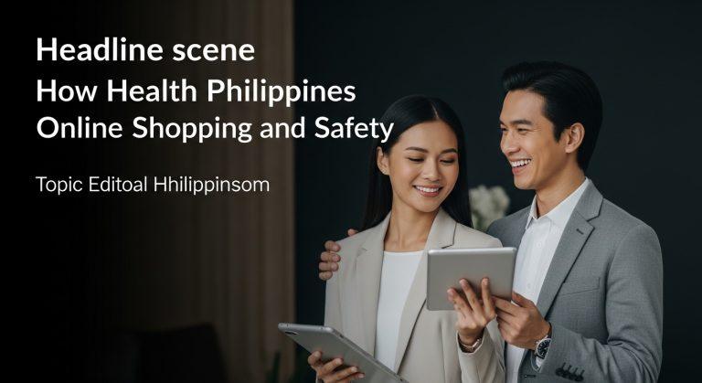 Editorial image of online health shopping in the Philippines with a phone and health icons.
