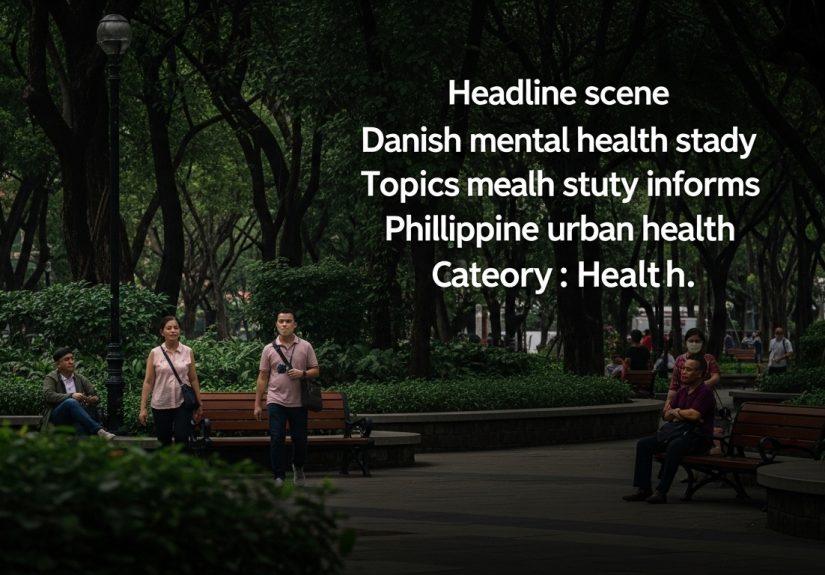 Urban green space and people representing mental wellbeing in a Southeast Asian city.